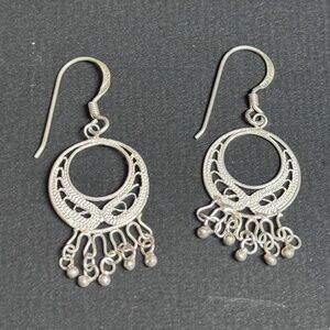 Handmade Taxco STERLING SILVER folkloric FILIGREE drop EARRINGS Like New